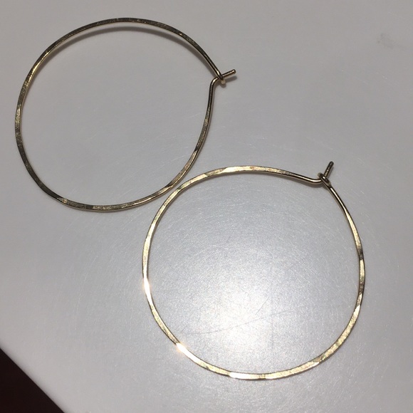 Handmade Hammered Gold Hoops - Picture 3 of 4